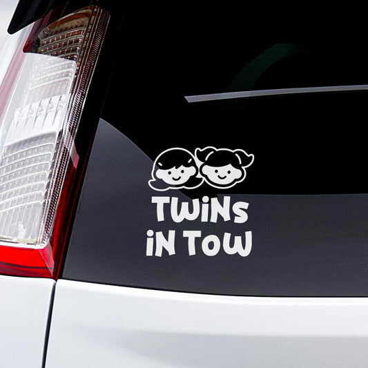 Twins in Tow sticker designed for parents of twins, part of Family Sticker Collection.