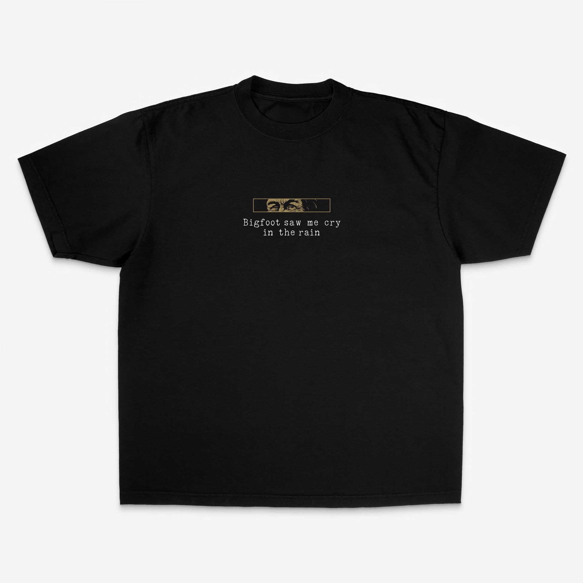 Illustration of a smiling Bigfoot with “Pacific North Face” parody logo, printed on a black shirt. Bold graphic with cryptid vibes, part of Good Quacks Parody Drop Vol. 1.