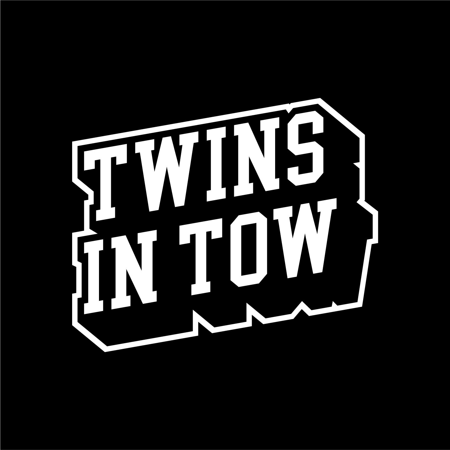 Close-up of Twins in Tow sticker with bold, humorous text.